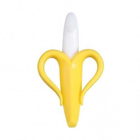 Jucarie dentitie bebelusi, banana, cu manere de prindere, material silicon non-toxic, fara miros