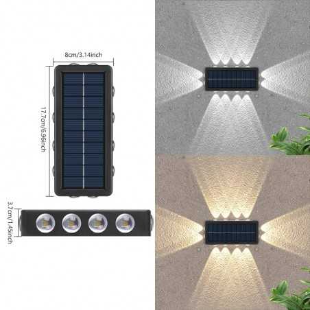 Lampa Solara, 8+4 LED, Lumina Alba Calda, din ABS+PC, 8 x 17.7 x 3.7 cm, Negru