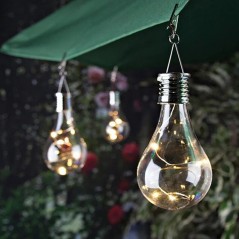 Lampa Solara LED Decorativa sub forma de Bulb, pentru exterior, suspendata, IP65, Ultron Transparent, lumina calda