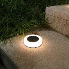 Set 4 Lampi Solare Led pentru Gradina, Model Cerc, 10.5 x 2.4 cm, Buton On-Off, Alb Rece, Negru/Alb