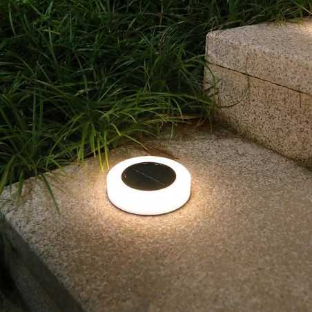 Set 4 Lampi Solare Led pentru Gradina, Model Cerc, 10.5 x 2.4 cm, Buton On-Off, Alb Rece, Negru/Alb