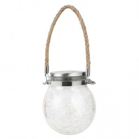 Lampa solara decorativa pentru exterior, IP65, 20 LED-uri, 600mAh, 14 x 12 cm model borcan rotund, alb cald