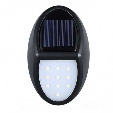 Aplica solara LED pentru perete, ovala, 10 LED-uri, IP65, 12 x 7.5 cm, 1.2 V, 300 mAh, autonomie 8-10 ore, alb rece