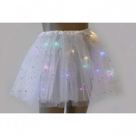 Fusta LED pentru Copii, Tutu de Balet pentru Fetite cu Luminite Multicolore Incorporate, Model Stelute, 30 cm Lungime, ALB