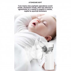 Aerosol portabil cu acumulatori, pentru toate varstele, 3 tipuri de interfate, debit 0.2mlmin, ceata uniforma, silentios