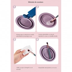 Accesoriu din silicon pentru curatarea accesoriilor makeup, pensule, buretei 2 moduri de utilizare, pliabil, roz