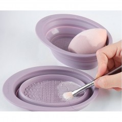 Accesoriu din silicon pentru curatarea accesoriilor makeup, pensule, buretei,2 moduri de utilizare, pliabil, mov