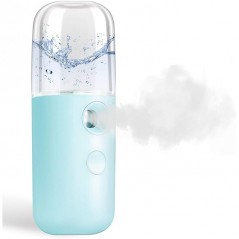 Spray de Hidratare Facială cu Tehnologie Nano, Hidratare, Igienizare, Abur Rece, Încărcare USB, Capacitate 30 mL, 10cm, Albastru