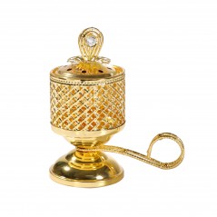 Arzator de Tamaie cu Carbune, Metal Auriu, Stil Orientul Mijlociu, Portabil, cu Capac Anti Cenusa, 14 x 6.5 cm, Auriu