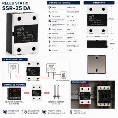Releu Static SSR-25 DA 25A 24-440V AC Control 3-32V DC