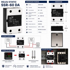 Releu Static SSR-60 DA 60A 24-440V AC Control 3-32V DC
