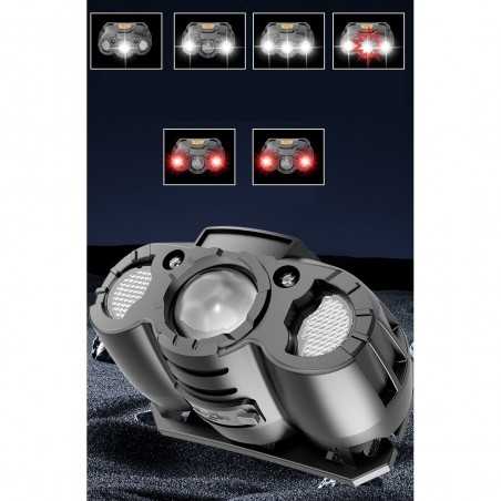 Lanterna LED de Cap, cu Suport Inclus, Incarcare USB Tip C, Raza 100-200m, 5W, 6 Trepte de Lumina, 400 mAh, Gri