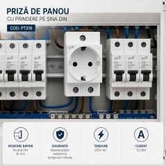 Priza Sina DIN de Panou 250V 16A Modulara PT316