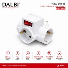 Triplu Stecher 3 Prize Compact 16A 250V cu Intrerupator si Protectie Copii