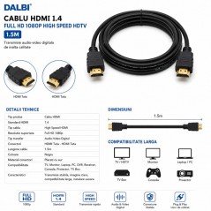 Cablu HDMI 1.4 Full HD 1080p High Speed HDTV 1.5m