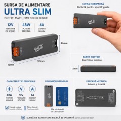 Sursa Alimentare LED 12V 48W 4A Ultra Slim 13mm