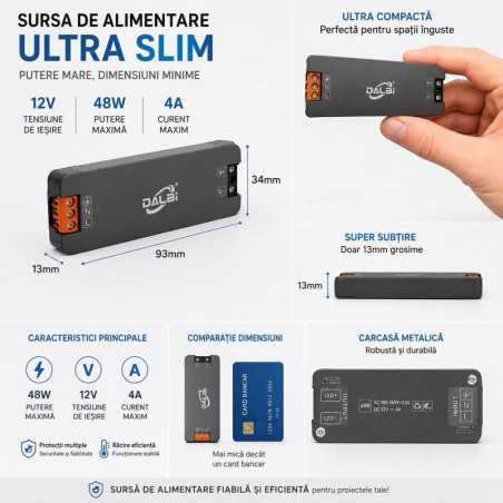 Sursa Alimentare LED 12V 48W 4A Ultra Slim 13mm
