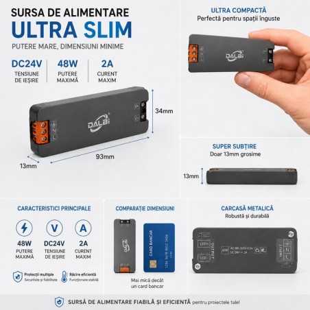 Sursa Alimentare LED 24V 48W 2A Ultra Slim 13mm