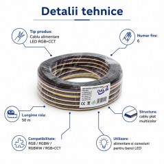 Cablu Alimentare LED RGB/RGBWW/RGB+CCT 6 Fire, 50m/rola