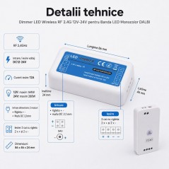 Dimmer LED Wireless RF 2.4G 12V-24V pentru Banda LED Monocolor