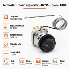 Termostat Trifazic Reglabil 50-400°C cu Capilar