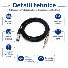 Cablu Audio XLR Tata la Jack 6.3mm Stereo Profesional 3m