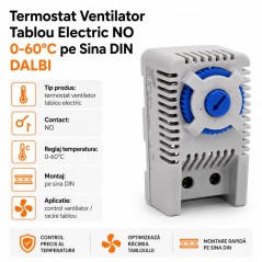 Termostat Tablou Electric NO 0-60°C pentru Ventilatie pe Sina DIN