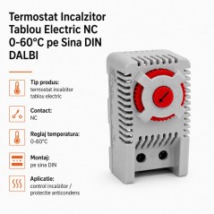 Termostat Tablou Electric NC 0-60°C pentru Incalzire pe Sina DIN