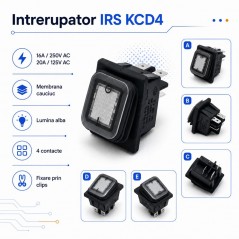 Intrerupator IRS KCD4 16A 250V cu Membrana Cauciuc si LED Alb