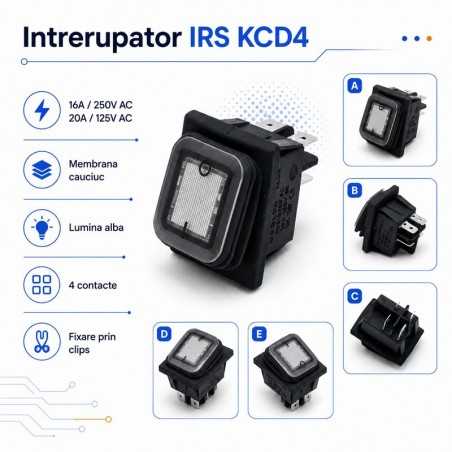 Intrerupator IRS KCD4 16A 250V cu Membrana Cauciuc si LED Alb