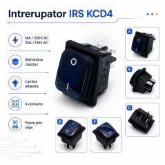 Intrerupator IRS KCD4 16A 250V cu Membrana Cauciuc si Lumina Albastra