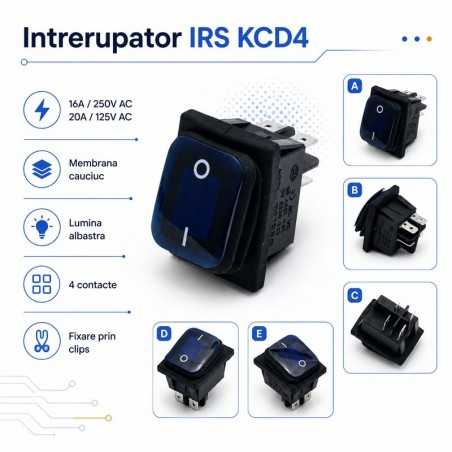 Intrerupator IRS KCD4 16A 250V cu Membrana Cauciuc si Lumina Albastra