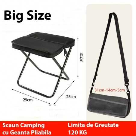 Scaun Taburet Pliabil Camping, pentru Adulti, Scaun Portabil, Pescuit, din Panza Oxford si Cadru Metalic,31 x 29 x 25 cm, Negru