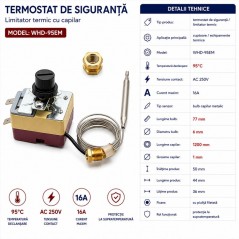 Termostat de Siguranta 95°C cu Capilar 250V 16A WHD-95EM