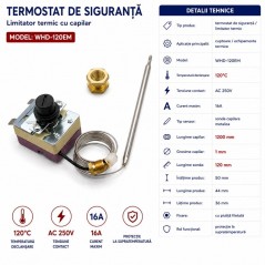 Termostat de Siguranta 120°C cu Capilar 250V 16A WHD-120EM