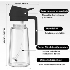 Recipient Ulei, 2 in 1, Functie Spray/Turnare, din Sticla, 470 ml, Fara Scurgere, Negru