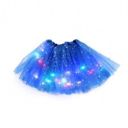 Fusta LED pentru Copii, Tutu de Balet pentru Fetite cu Luminite Multicolore Incorporate, Model Stelute, 30 cm Lungime, Albastru