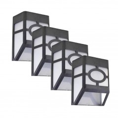 Set 4 Lampi Solare Led pentru Gradina, Model Geometric, 11.8 x 8.6 x 5 cm, Buton On-Off, Lumina Multicolora, Negru/Alb