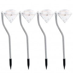 Lampa solara LED pentru Gradina, Set 4 Bucati, Tip Diamant, Inaltime 30 x 9 cm, 2V, ABS, 600mAh, Lumina Alb Rece, Argintiu