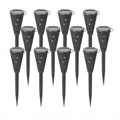 Set 12 Lampi Solare Led pentru Gradina, Tip Torta, 36 x 6.8 cm, Buton On-Off, Lumina Alb Rece, Negru