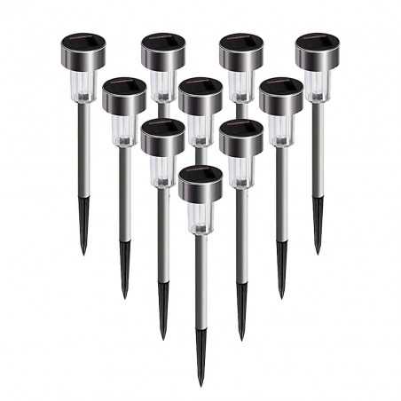 Set 10 Lampi Solare Led pentru Gradina, 5.5 x 36.5 cm, Buton On-Off, Lumina Alb Cald, Argintiu
