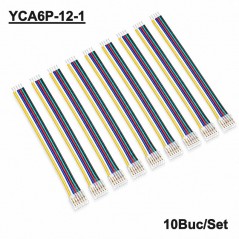 Set 10 x Conector Banda LED SMD RGB+CCT 12mm 6 Pini cu Cablu 10cm Set 10 Buc YCA6P-12-1