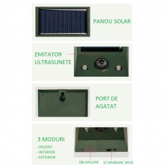 Aparat Solar LED cu Ultrasunete, Repelent pentru Animale Mari si Mici, Anti Rozatoare, Anti Insecte, 12 X 6.5 cm, Verde