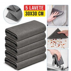 Set 5 Lavete Magice din Microfibră pentru Curățare, 30 x 30 cm, Reutilizabile, Gri