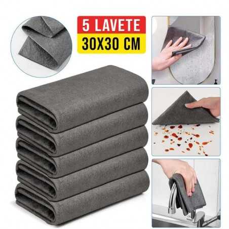 Set 5 Lavete Magice din Microfibră pentru Curățare, 30 x 30 cm, Reutilizabile, Gri
