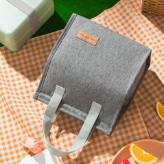 Geanta termoizolanta tip bento bag , camping cooler bag, Aluminiu, 22.5 x 13 cm, 3.3 L, gri