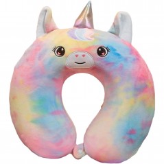 Perna de Calatorie Model Unicorn, Gat si Cap, Umplutura din Spuma cu Memorie, Voiaj, Sistem Prindere Capse, Multicolor