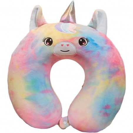 Perna de Calatorie Model Unicorn, Gat si Cap, Umplutura din Spuma cu Memorie, Voiaj, Sistem Prindere Capse, Multicolor