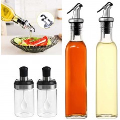 Sticle si Borcane de Ulei de Masline, Dozator Set 4 Bucati, 2 Sticle cu Dispenser 500 ml/buc, 2 Borcane pentru Condimente