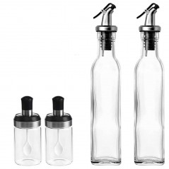 Sticle si Borcane de Ulei de Masline, Dozator Set 4 Bucati, 2 Sticle cu Dispenser 500 ml/buc, 2 Borcane pentru Condimente
